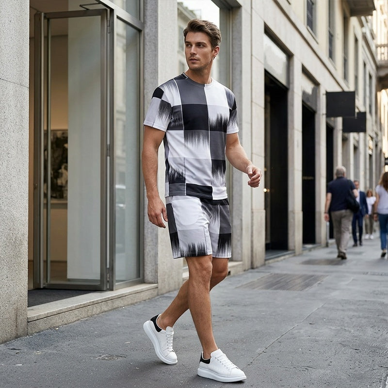 📢📢50% OFF !! ⏰Men's Abstract Print T-Shirt & Shorts Set