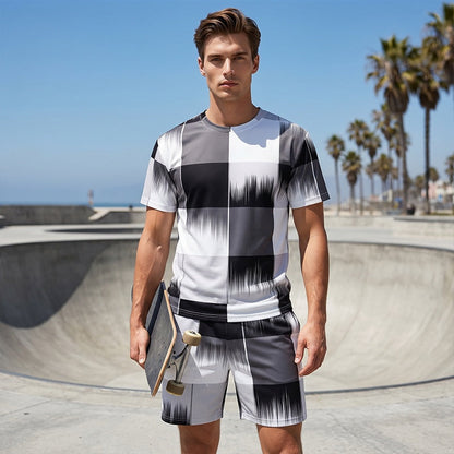 📢📢50% OFF !! ⏰Men's Abstract Print T-Shirt & Shorts Set