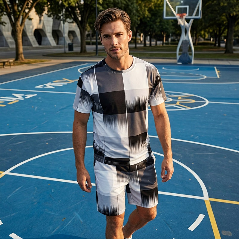 📢📢50% OFF !! ⏰Men's Abstract Print T-Shirt & Shorts Set