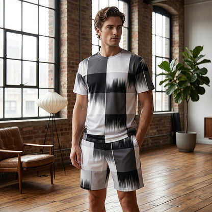 📢📢50% OFF !! ⏰Men's Abstract Print T-Shirt & Shorts Set