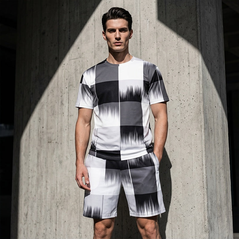 📢📢50% OFF !! ⏰Men's Abstract Print T-Shirt & Shorts Set