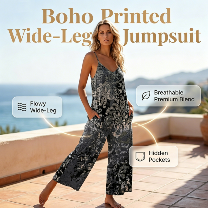 Women's Printed Spaghetti Strap Wide-Leg Jumpsuit