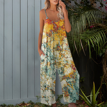 Women's Printed Spaghetti Strap Wide-Leg Jumpsuit