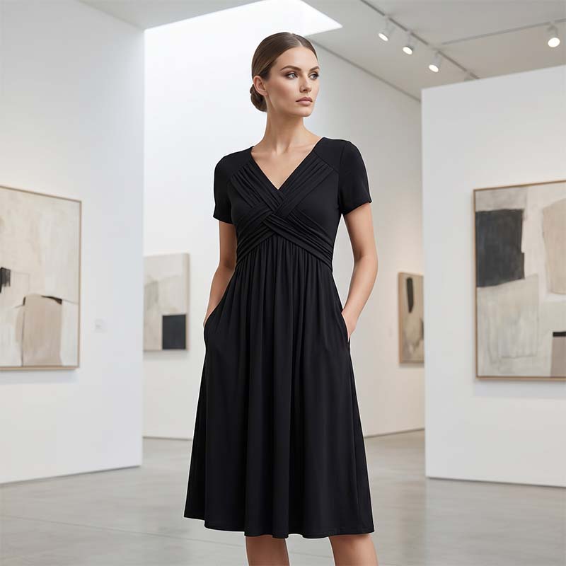 🔥 Limited-Time Sale – Up to 50% OFF✨Women's V-Neck Cross-Front Pleated Dress
