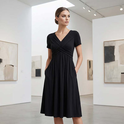 🔥 Limited-Time Sale – Up to 50% OFF✨Women's V-Neck Cross-Front Pleated Dress