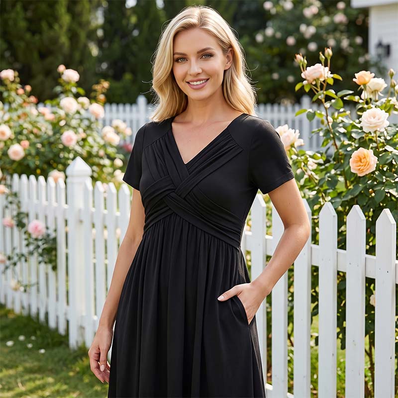 🔥 Limited-Time Sale – Up to 50% OFF✨Women's V-Neck Cross-Front Pleated Dress
