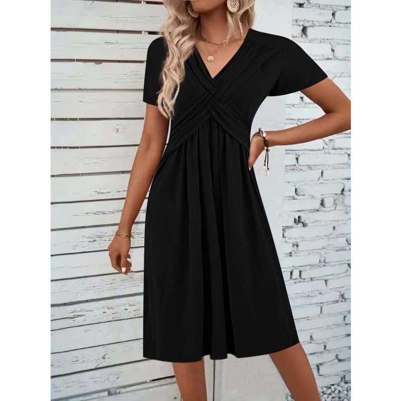 🔥 Limited-Time Sale – Up to 50% OFF✨Women's V-Neck Cross-Front Pleated Dress