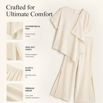 ⌛Limited-time offer-Women's Asymmetric Top & Slit Wide-Leg Pants Set