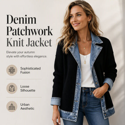 Seasonal Style🛍️Women’s Elegant Denim Spliced Ribbed Knit Coat