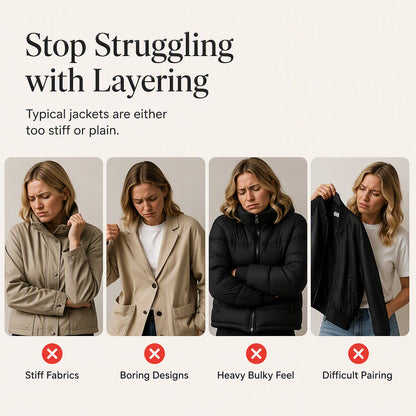 Seasonal Style🛍️Women’s Elegant Denim Spliced Ribbed Knit Coat