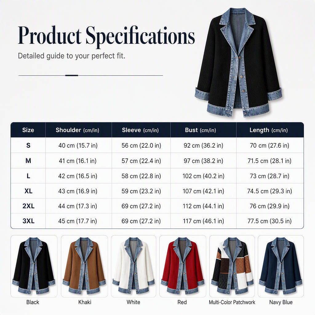 Seasonal Style🛍️Women’s Elegant Denim Spliced Ribbed Knit Coat