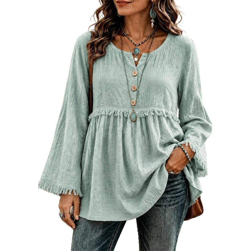 👚New Arrivals - Fringe Trim Casual Top – Soft Fabric & Easy Pairing with Jeans or Skirts for Any Occasion