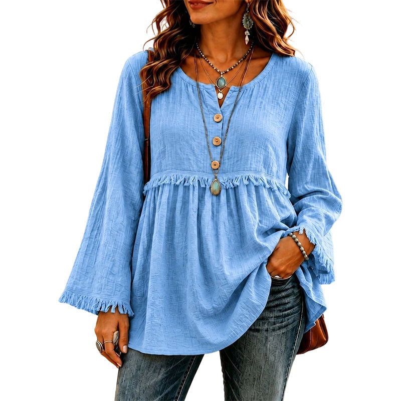 👚New Arrivals - Fringe Trim Casual Top – Soft Fabric & Easy Pairing with Jeans or Skirts for Any Occasion