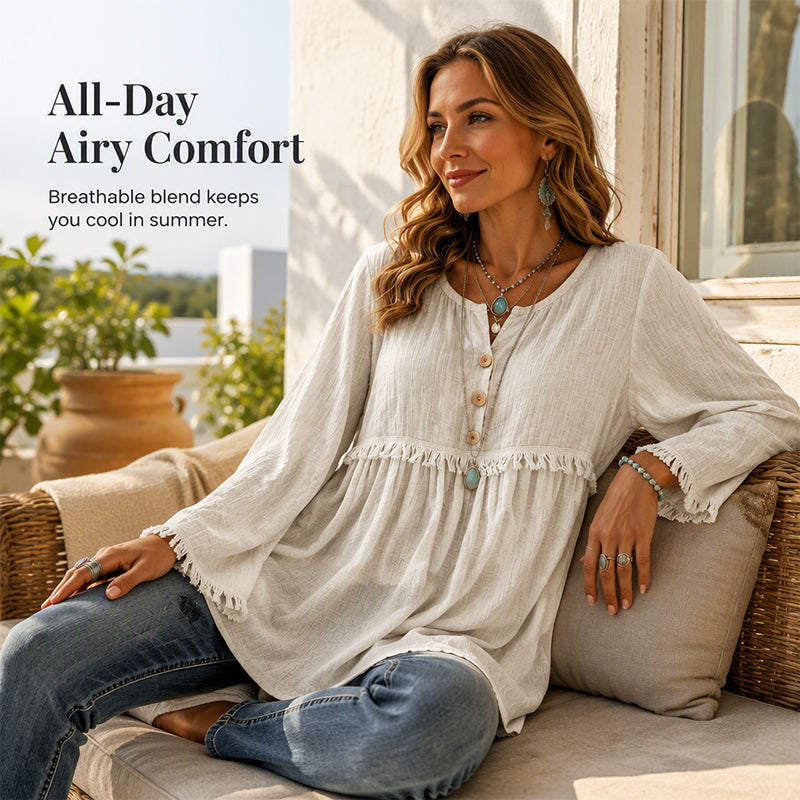 👚New Arrivals - Fringe Trim Casual Top – Soft Fabric & Easy Pairing with Jeans or Skirts for Any Occasion