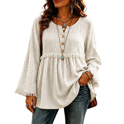 👚New Arrivals - Fringe Trim Casual Top – Soft Fabric & Easy Pairing with Jeans or Skirts for Any Occasion