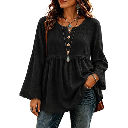 👚New Arrivals - Fringe Trim Casual Top – Soft Fabric & Easy Pairing with Jeans or Skirts for Any Occasion