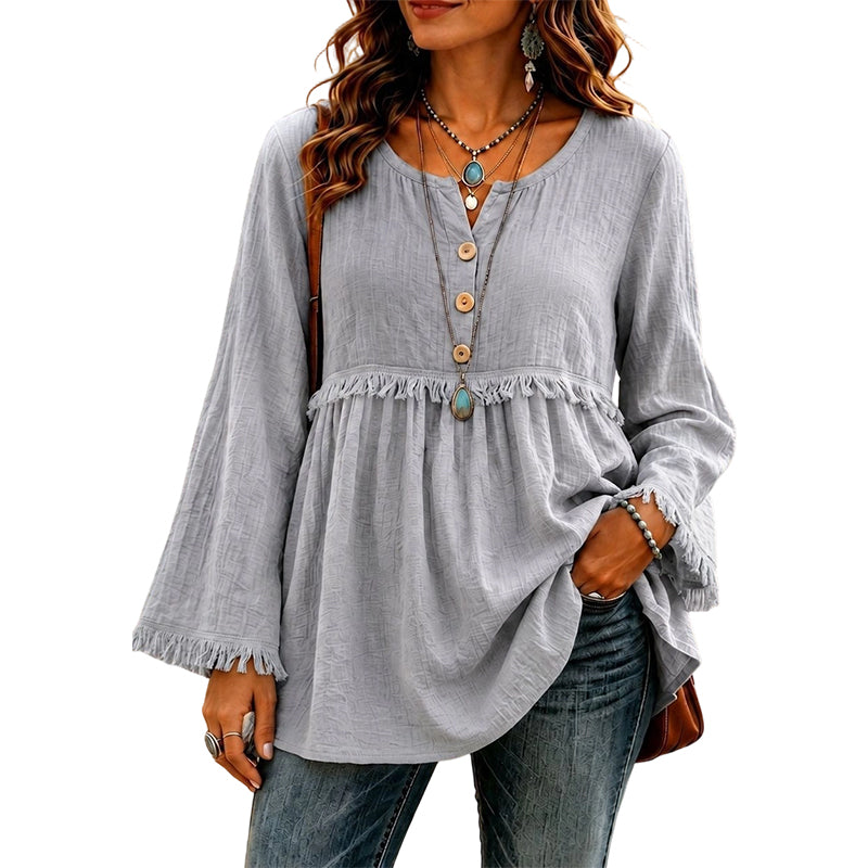 👚New Arrivals - Fringe Trim Casual Top – Soft Fabric & Easy Pairing with Jeans or Skirts for Any Occasion