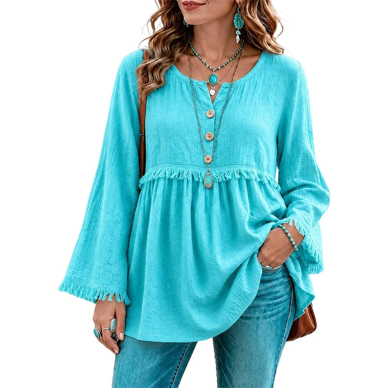 👚New Arrivals - Fringe Trim Casual Top – Soft Fabric & Easy Pairing with Jeans or Skirts for Any Occasion