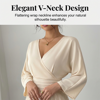 👖 50% OFF! Women’s V-Neck 3/4 Sleeve Pleated Wide Leg Jumpsuit, Smocked Waist Day To Night Office & Occasion Wear