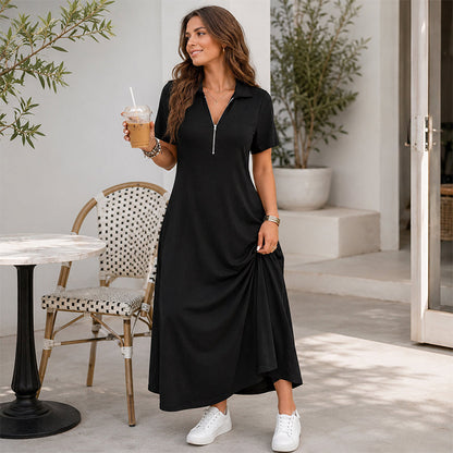 ⌛Limited-Time Offer-Women's Casual Solid Color Zipper Maxi Dress💃