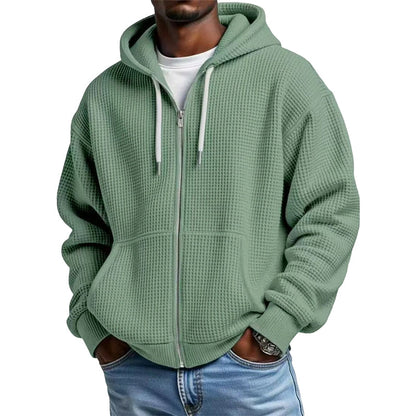 🍂Men's Full -Zip Waffle Knit Hooded Sweatshirt – Cozy Comfort Meets Everyday Style