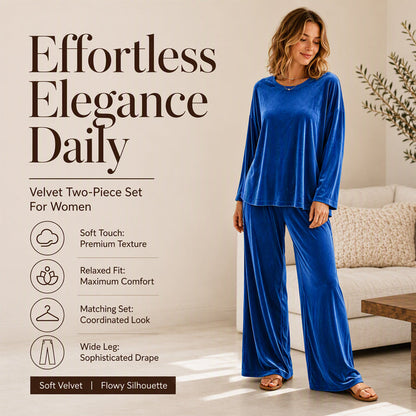 🌸Hot Sale 50% OFF💖Women's Velvet Long Sleeve Top & Wide-Leg Pants Set
