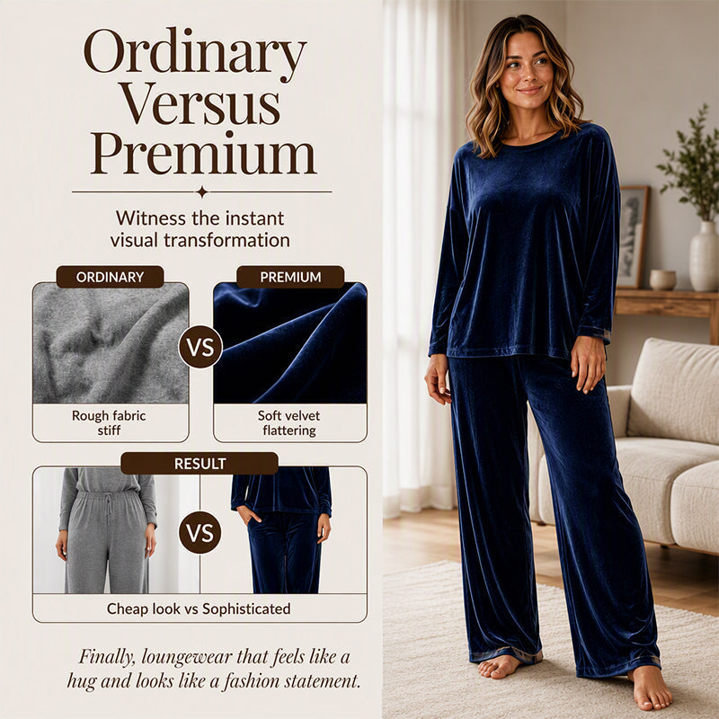 🌸Hot Sale 50% OFF💖Women's Velvet Long Sleeve Top & Wide-Leg Pants Set