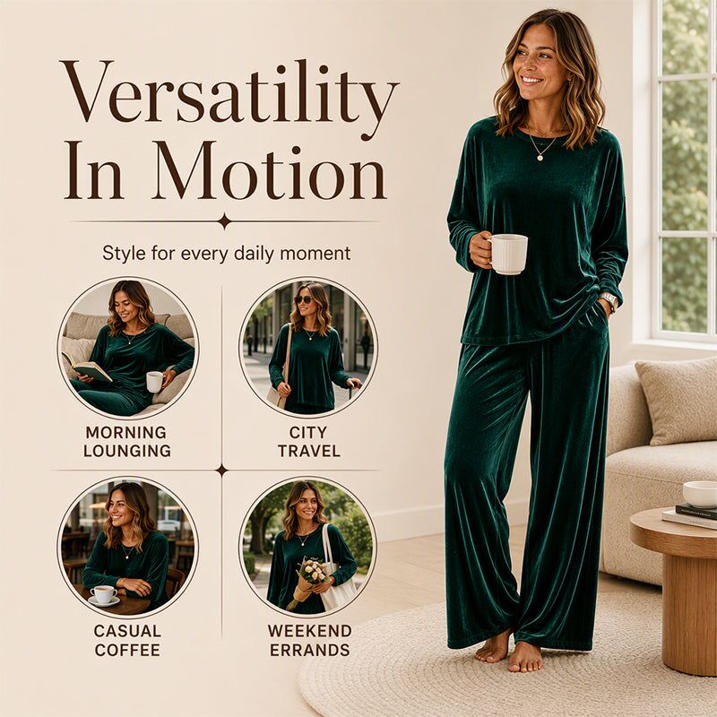 🌸Hot Sale 50% OFF💖Women's Velvet Long Sleeve Top & Wide-Leg Pants Set