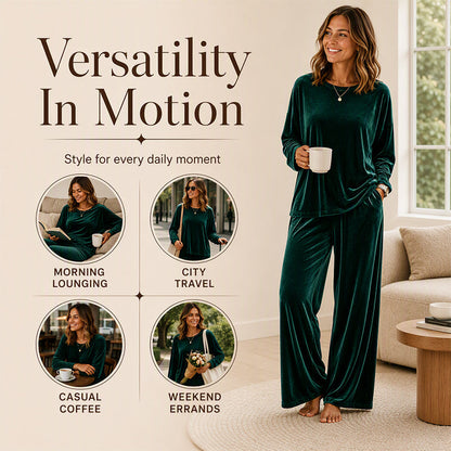 🌸Hot Sale 50% OFF💖Women's Velvet Long Sleeve Top & Wide-Leg Pants Set