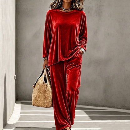 🌸Hot Sale 50% OFF💖Women's Velvet Long Sleeve Top & Wide-Leg Pants Set