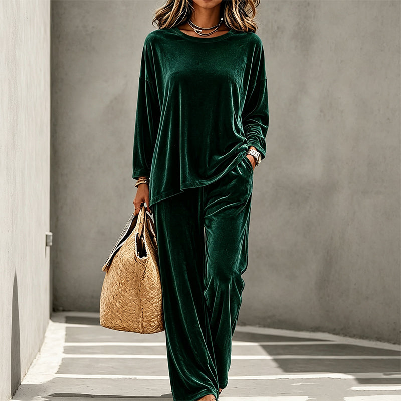 🌸Hot Sale 50% OFF💖Women's Velvet Long Sleeve Top & Wide-Leg Pants Set