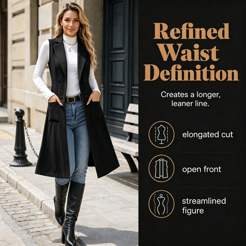 ✨Women's Chic Sleeveless Open Front Longline Jacket – Effortless Layering & Elegant Autumn Style