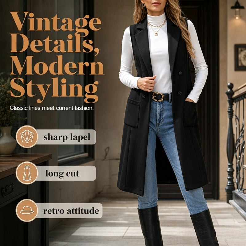 ✨Women's Chic Sleeveless Open Front Longline Jacket – Effortless Layering & Elegant Autumn Style