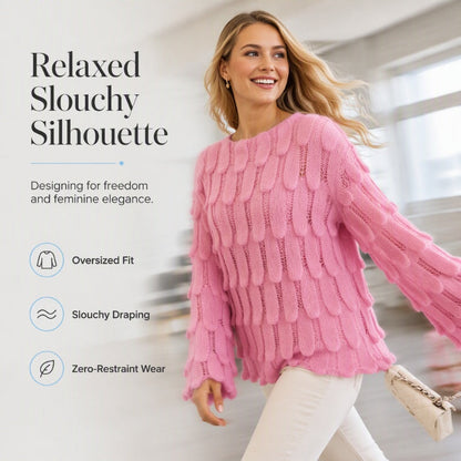 ⏰Last Day Sale 50% Off💃Women's Hollow Out Slouchy Knit Sweater