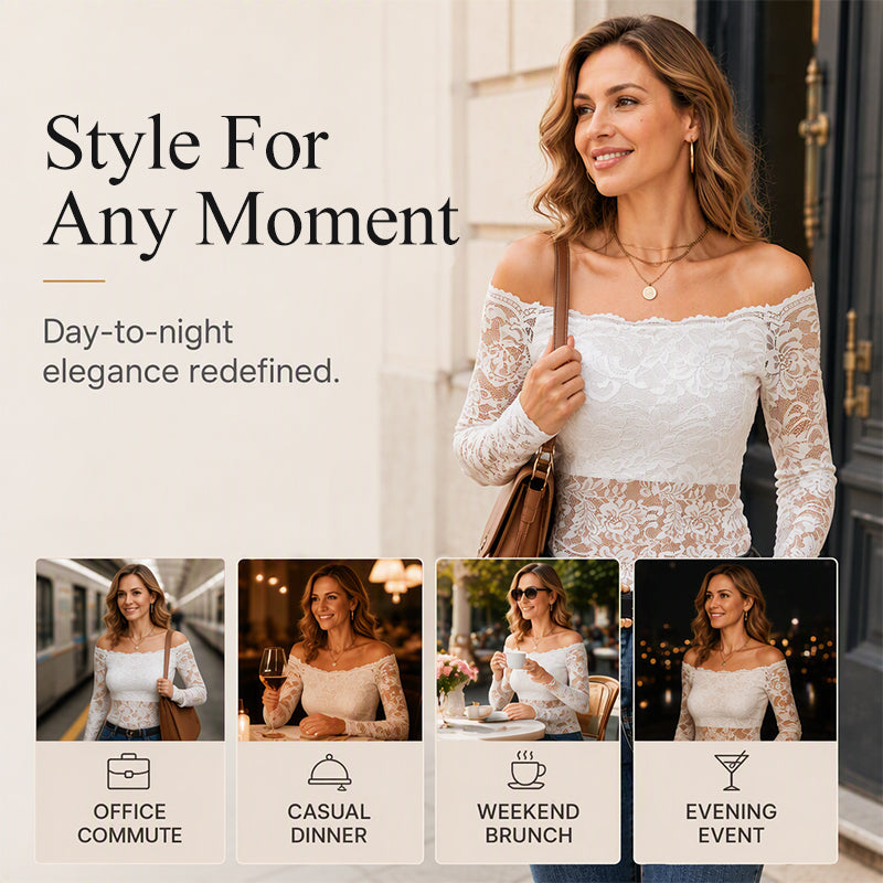 ⏰Last Day Sale 50% Off💃Women's Off-The-Shoulder Lace T-Shirt