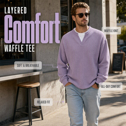 ✨ Timeless Comfort | Men's Textured Waffle Layered-Look Long-Sleeve Tee