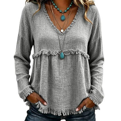 Bestseller🏆👚 Tassel V-Neck Blouse – Timeless Silhouette & All-Day Comfort for Every Look