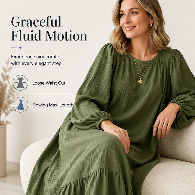 ✨ Timeless Elegance | Women's Flattering Ruffle-Hem Long-Sleeve Maxi Dress