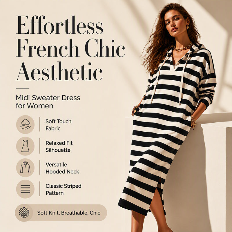 🍂 Easy Everyday Comfort | Women's Striped Hooded Casual Dress
