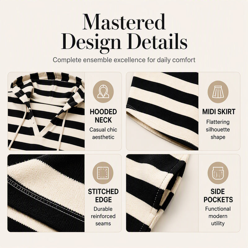 🍂 Easy Everyday Comfort | Women's Striped Hooded Casual Dress