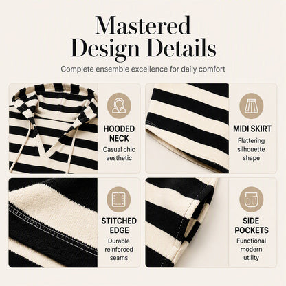 🍂 Easy Everyday Comfort | Women's Striped Hooded Casual Dress