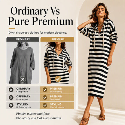 🍂 Easy Everyday Comfort | Women's Striped Hooded Casual Dress