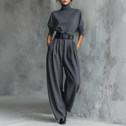 ✨ Effortless Elegance | Women's Turtleneck Top & High-Waist Pants 2-Piece Set