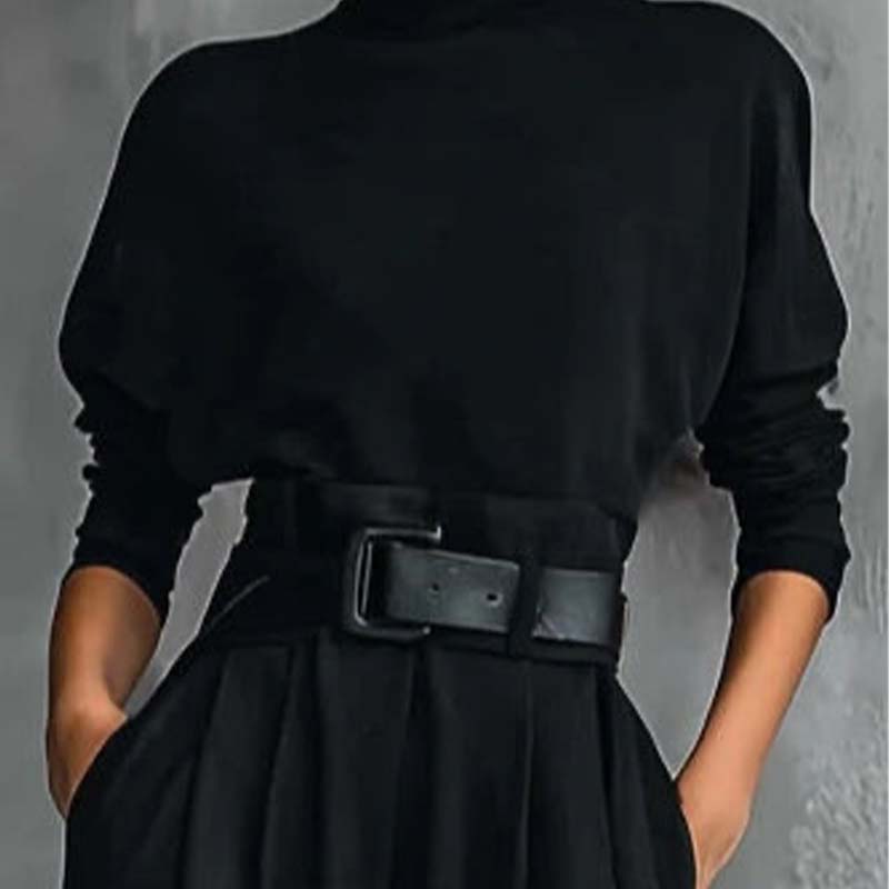 ✨ Effortless Elegance | Women's Turtleneck Top & High-Waist Pants 2-Piece Set