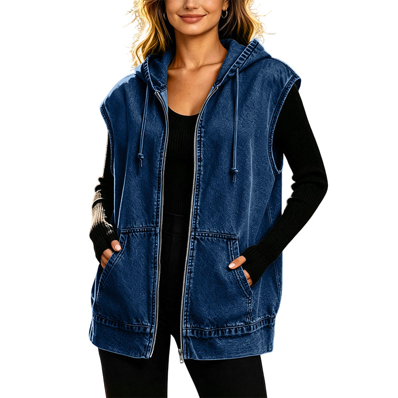 ⭐Trending Now⭐ Oversize Hooded Denim Vest – Utility Pockets & Relaxed Fit