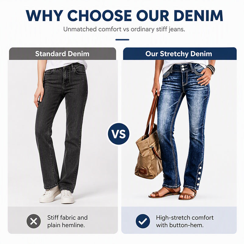 💖 Latest Design Free Shipping | Women's Stretch Slim-Fit Jeans with Button-Hem Detail