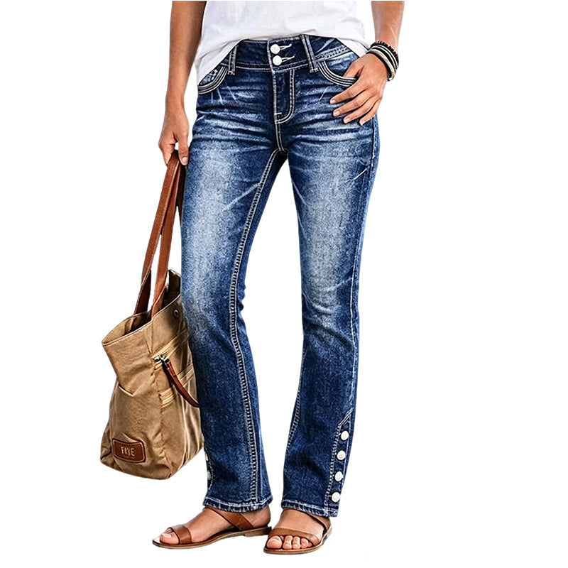 💖 Latest Design Free Shipping | Women's Stretch Slim-Fit Jeans with Button-Hem Detail
