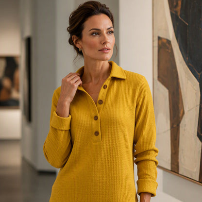 ✨ Easy Everyday Comfort | Women's Waffle-Knit Henley Long-Sleeve Top