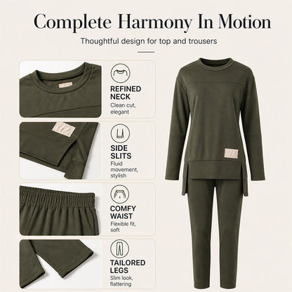 ✨ One Set, More Ways to Wear | Women's Split Long-Sleeve Top & Pants Set