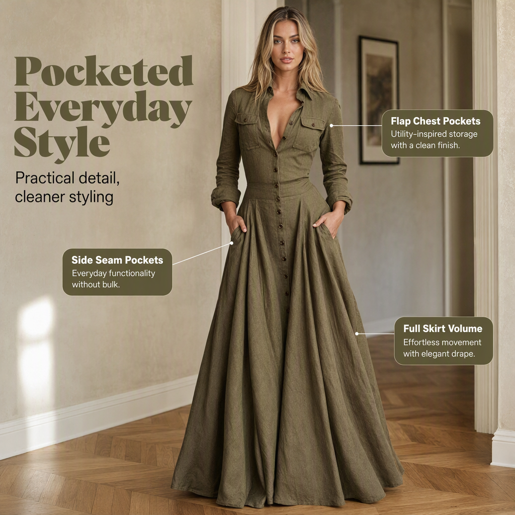 ✨ Polished Without the Fuss | Women's Lapel Button-Down Maxi Dress